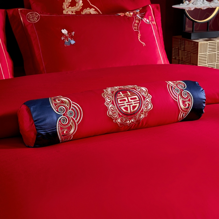 91家纺网 家纺一手货源 找家纺 慕她家纺 2026慕她大花工艺款全棉纯棉婚庆四件套大红色刺绣结婚床上用品 好运吉祥