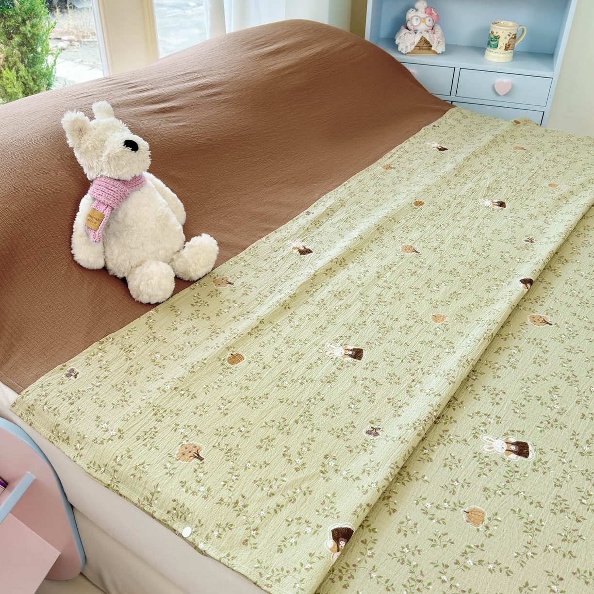 91家纺网 家纺一手货源 找家纺 Sweet dreams甜梦 2026新款A类皱皱双层纱小清新酒店一体式旅行睡袋 南瓜小兔