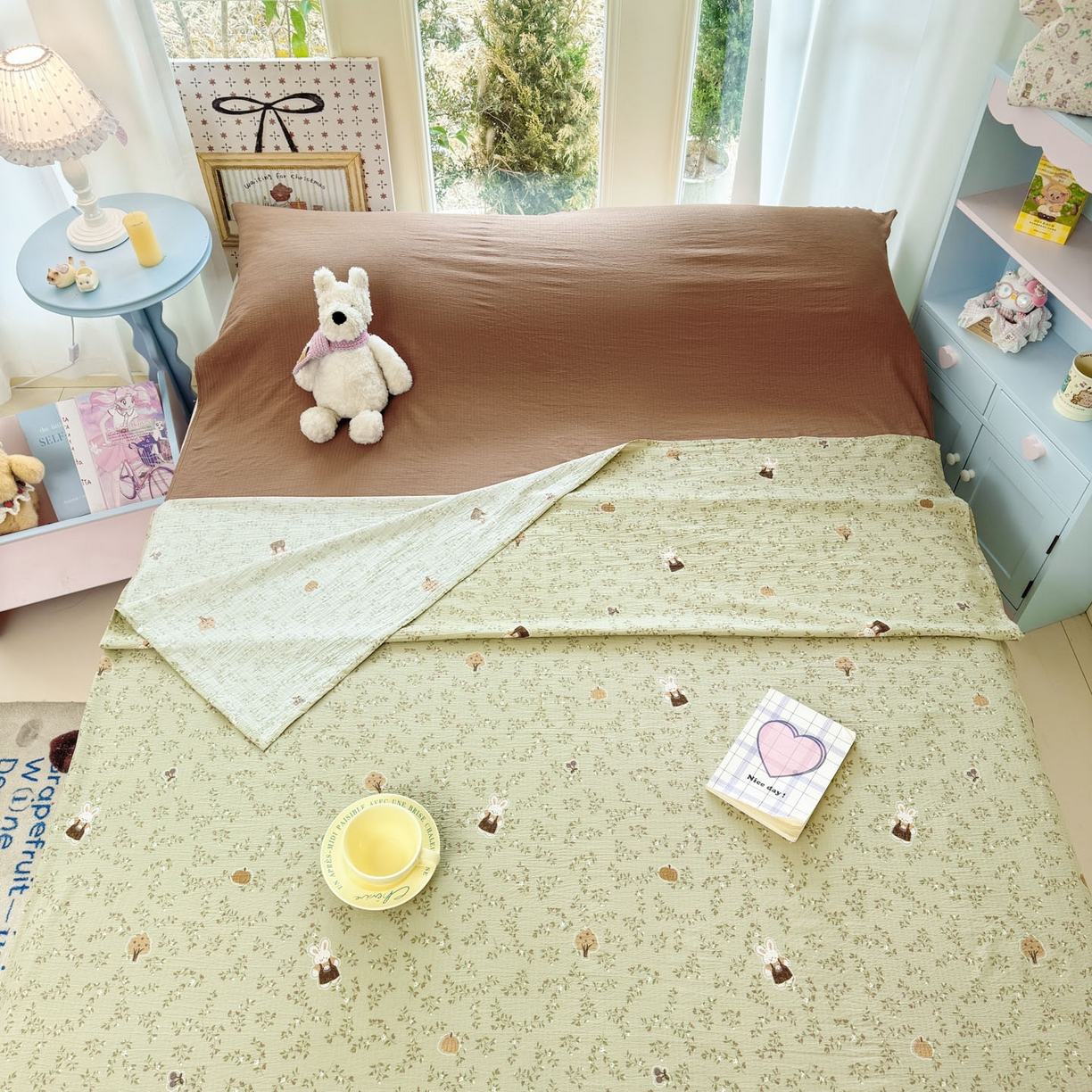 91家纺网 家纺一手货源 找家纺 Sweet dreams甜梦 2026新款A类皱皱双层纱小清新酒店一体式旅行睡袋 南瓜小兔