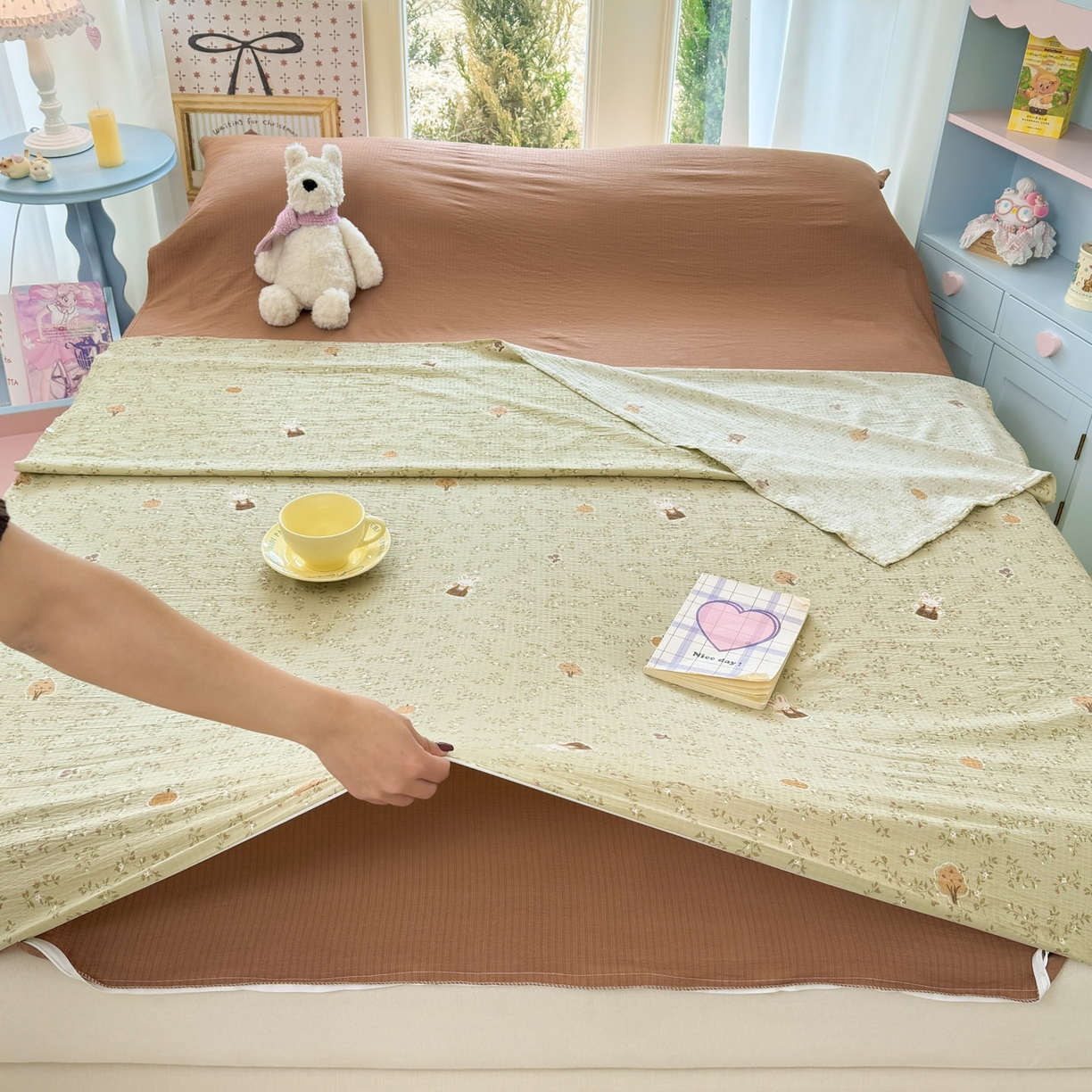 91家纺网 家纺一手货源 找家纺 Sweet dreams甜梦 2026新款A类皱皱双层纱小清新酒店一体式旅行睡袋 南瓜小兔