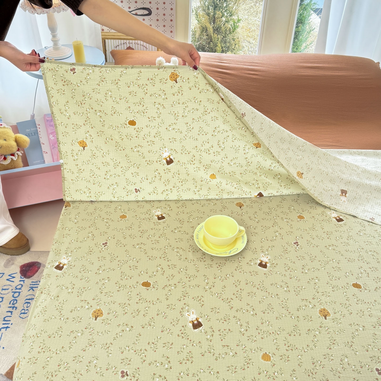 91家纺网 家纺一手货源 找家纺 Sweet dreams甜梦 2026新款A类皱皱双层纱小清新酒店一体式旅行睡袋 南瓜小兔