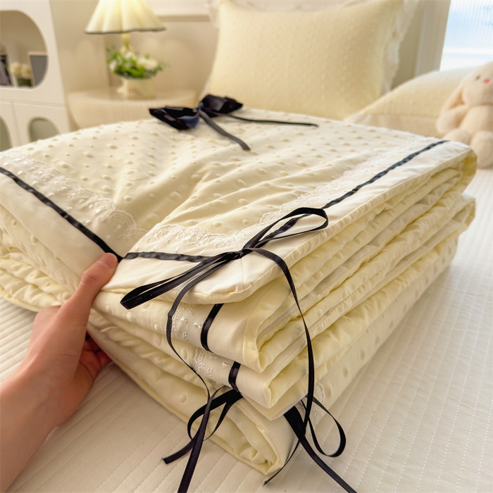 91家纺网 家纺一手货源 找家纺 布凡家居 2026新款四层纱按摩豆豆被泡泡夏被子被芯 蝴蝶结-柠檬黄