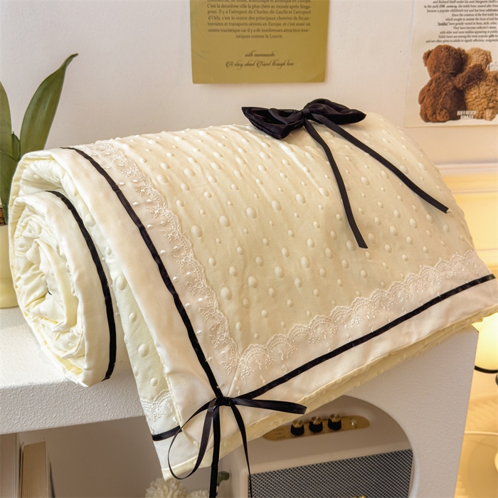 91家纺网 家纺一手货源 找家纺 布凡家居 2026新款四层纱按摩豆豆被泡泡夏被子被芯 蝴蝶结-柠檬黄