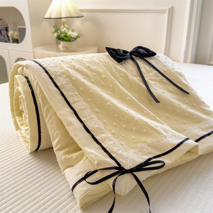 91家纺网 家纺一手货源 找家纺 布凡家居 2026新款四层纱按摩豆豆被泡泡夏被子被芯 蝴蝶结-柠檬黄