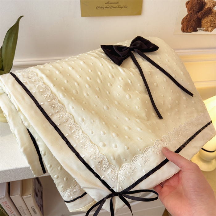 91家纺网 家纺一手货源 找家纺 布凡家居 2026新款四层纱按摩豆豆被泡泡夏被子被芯 蝴蝶结-柠檬黄