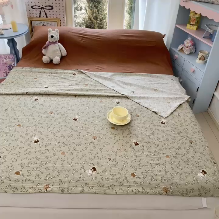 91家纺网 家纺一手货源 找家纺 Sweet dreams甜梦 2026新款A类皱皱双层纱小清新酒店一体式旅行睡袋 南瓜小兔