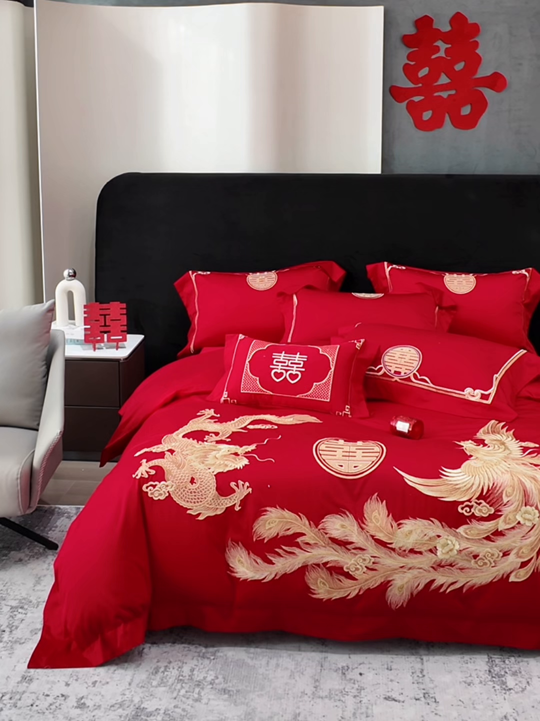 91家纺网 家纺一手货源 找家纺 星蕴家纺 2026新款高档全棉婚庆四件套 龙凤呈祥