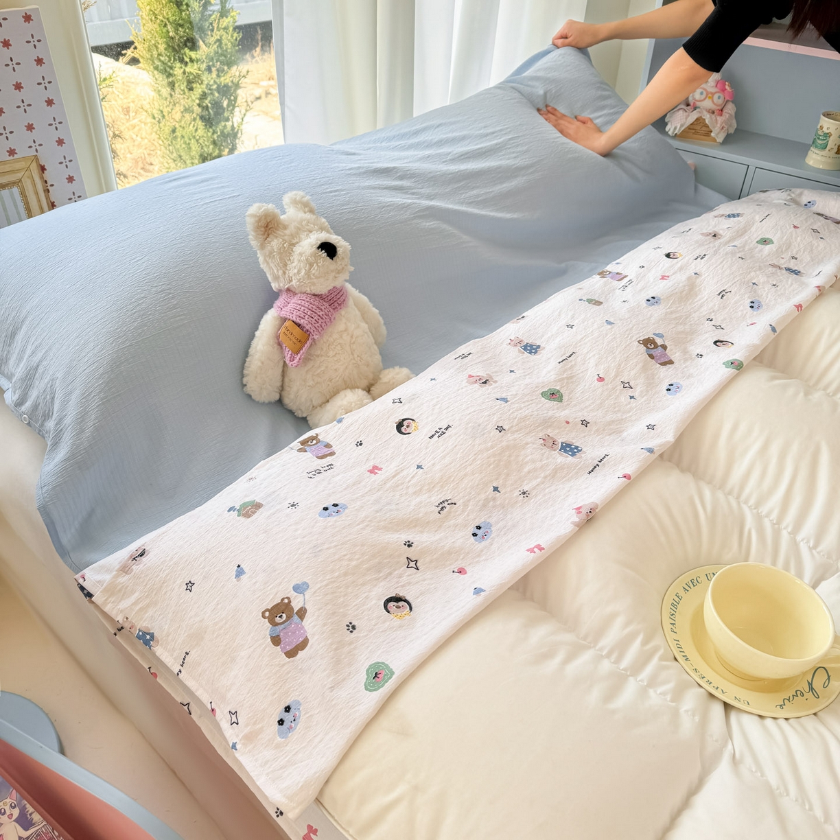 91家纺网 家纺一手货源 找家纺 Sweet dreams甜梦 2026新款A类皱皱双层纱小清新酒店一体式旅行睡袋 奇趣小动物