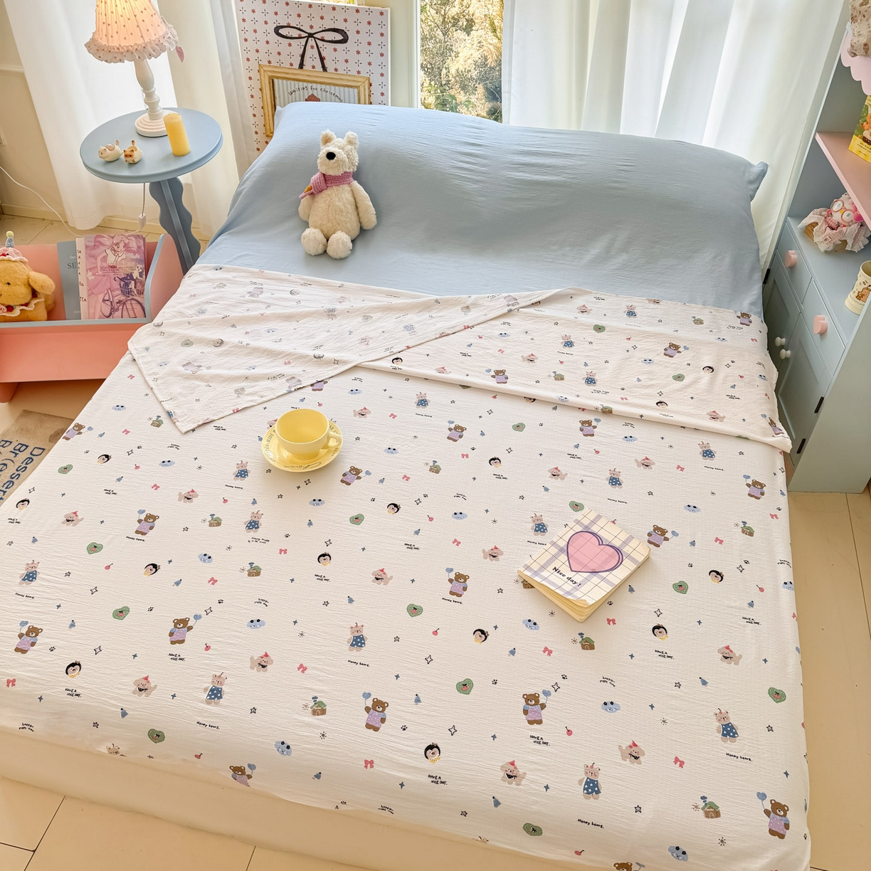 91家纺网 家纺一手货源 找家纺 Sweet dreams甜梦 2026新款A类皱皱双层纱小清新酒店一体式旅行睡袋 奇趣小动物