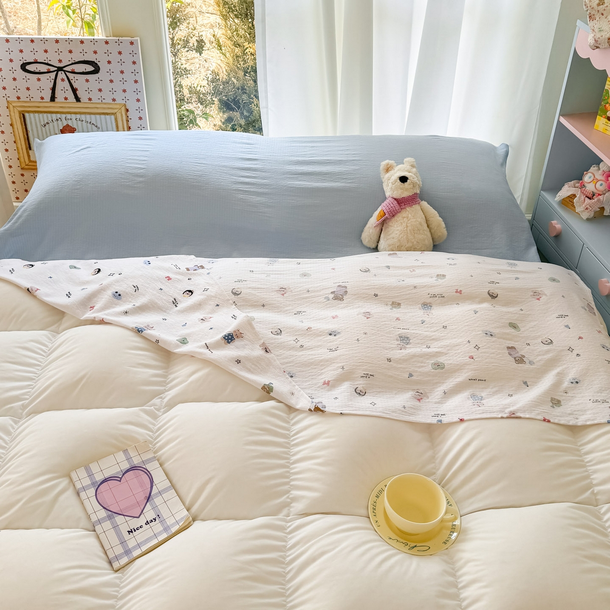 91家纺网 家纺一手货源 找家纺 Sweet dreams甜梦 2026新款A类皱皱双层纱小清新酒店一体式旅行睡袋 奇趣小动物