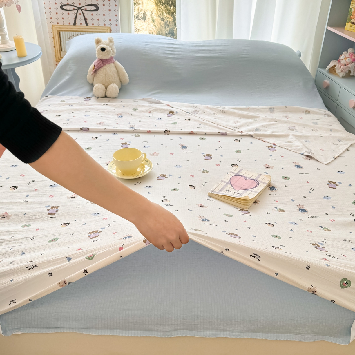 91家纺网 家纺一手货源 找家纺 Sweet dreams甜梦 2026新款A类皱皱双层纱小清新酒店一体式旅行睡袋 奇趣小动物