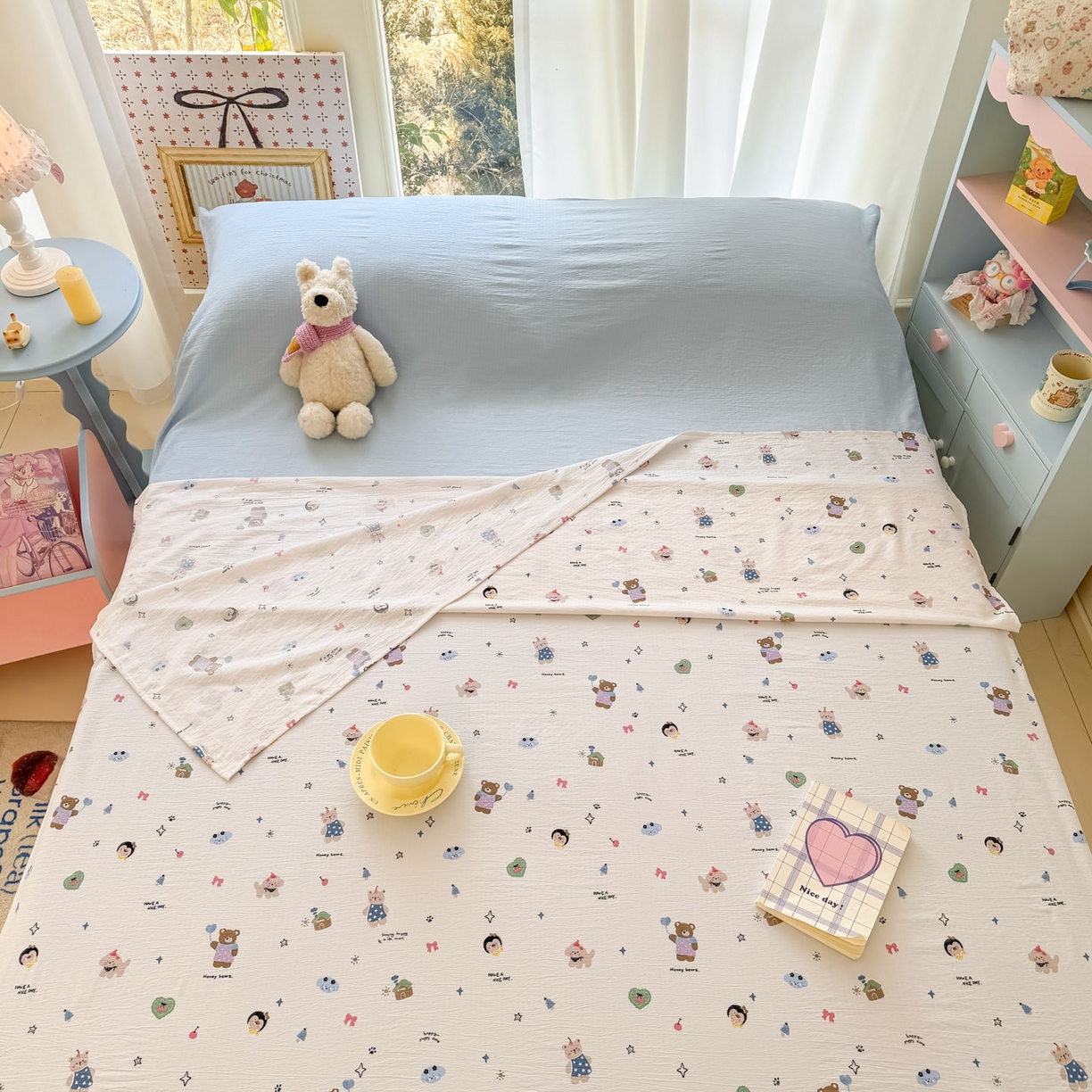 91家纺网 家纺一手货源 找家纺 Sweet dreams甜梦 2026新款A类皱皱双层纱小清新酒店一体式旅行睡袋 奇趣小动物