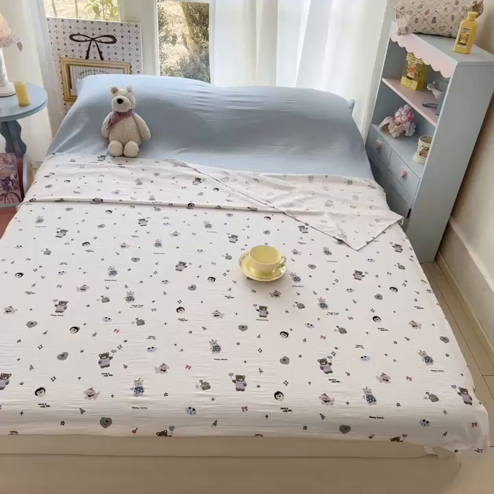 91家纺网 家纺一手货源 找家纺 Sweet dreams甜梦 2026新款A类皱皱双层纱小清新酒店一体式旅行睡袋 奇趣小动物