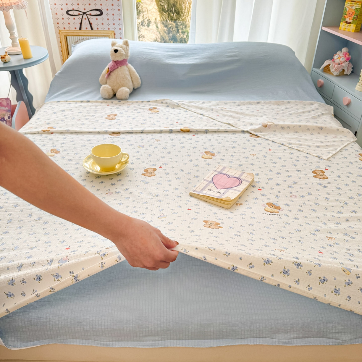 91家纺网 家纺一手货源 找家纺 Sweet dreams甜梦 2026新款A类皱皱双层纱小清新酒店一体式旅行睡袋 碎花小狗