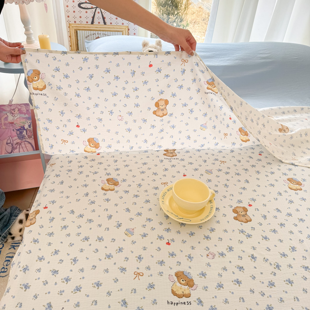 91家纺网 家纺一手货源 找家纺 Sweet dreams甜梦 2026新款A类皱皱双层纱小清新酒店一体式旅行睡袋 碎花小狗