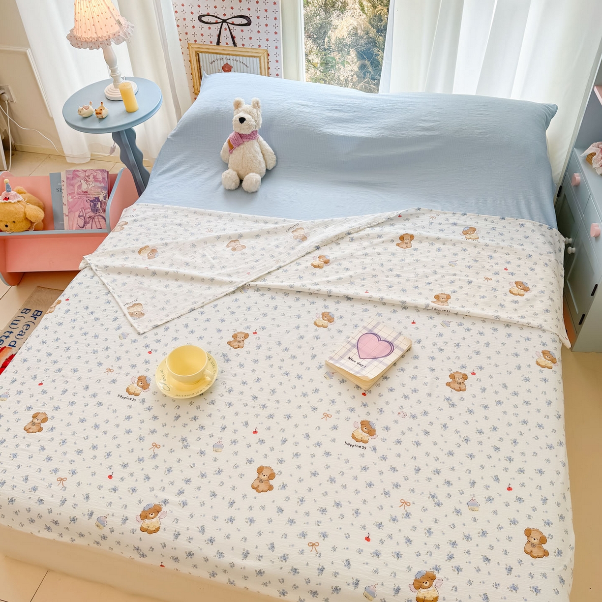 91家纺网 家纺一手货源 找家纺 Sweet dreams甜梦 2026新款A类皱皱双层纱小清新酒店一体式旅行睡袋 碎花小狗