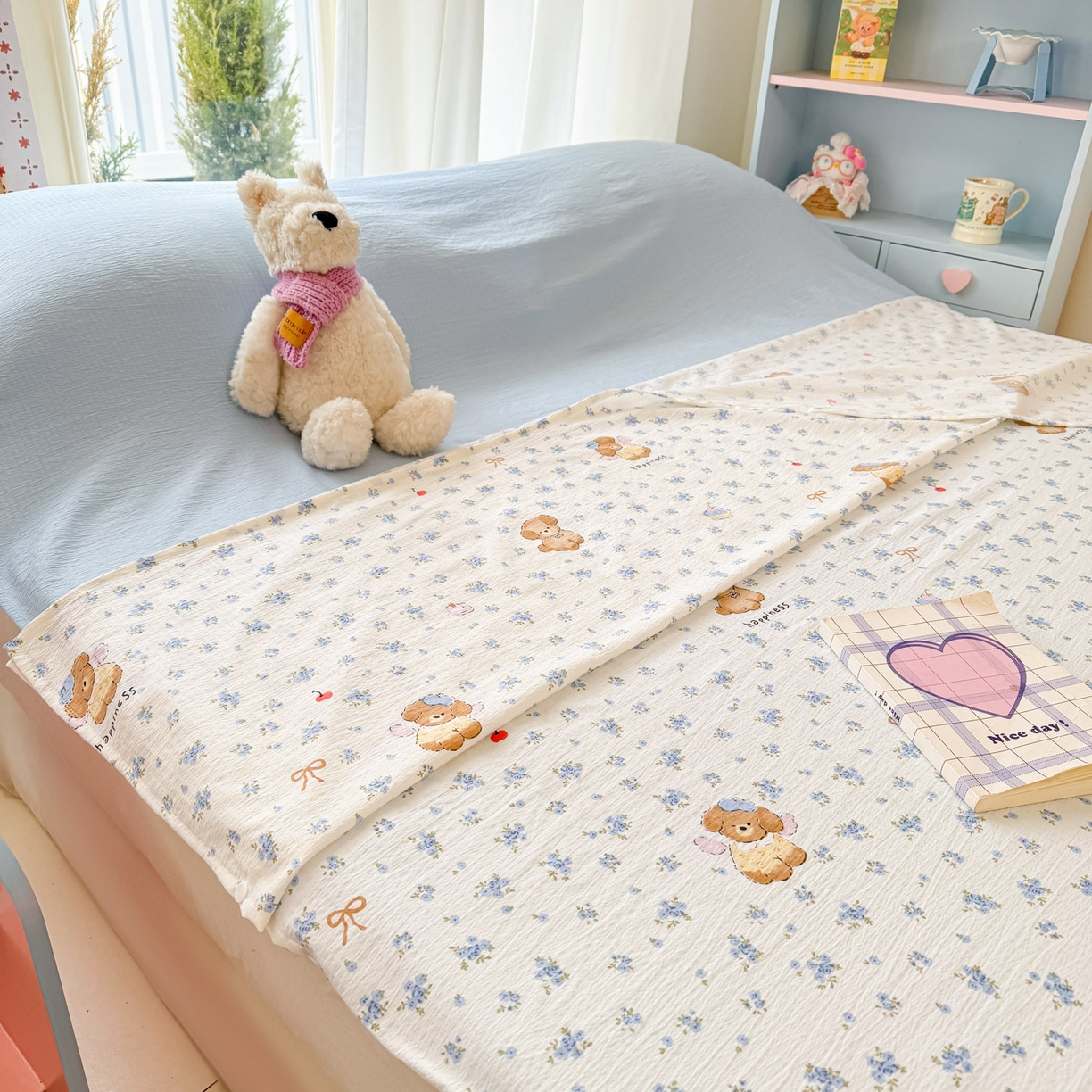 91家纺网 家纺一手货源 找家纺 Sweet dreams甜梦 2026新款A类皱皱双层纱小清新酒店一体式旅行睡袋 碎花小狗