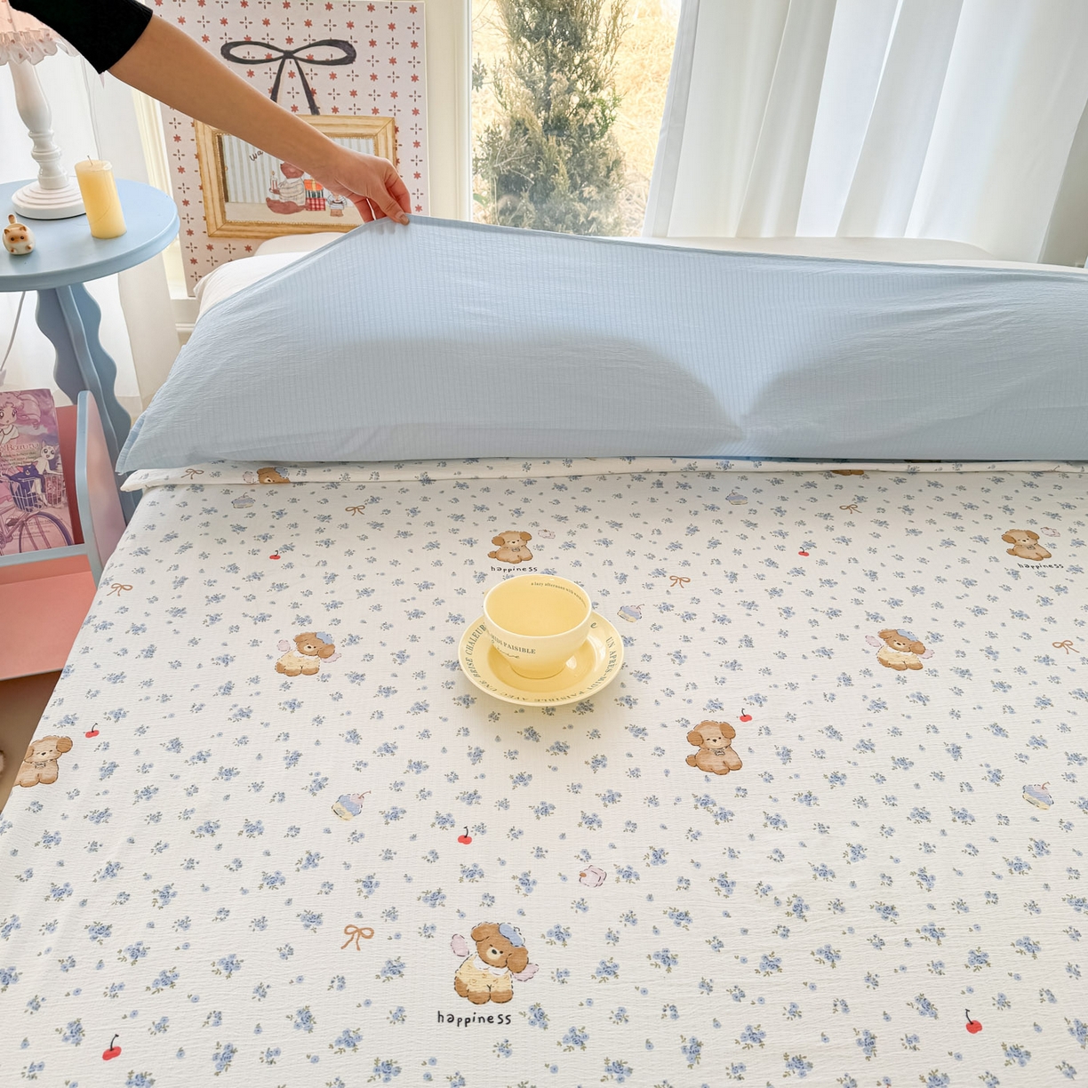 91家纺网 家纺一手货源 找家纺 Sweet dreams甜梦 2026新款A类皱皱双层纱小清新酒店一体式旅行睡袋 碎花小狗