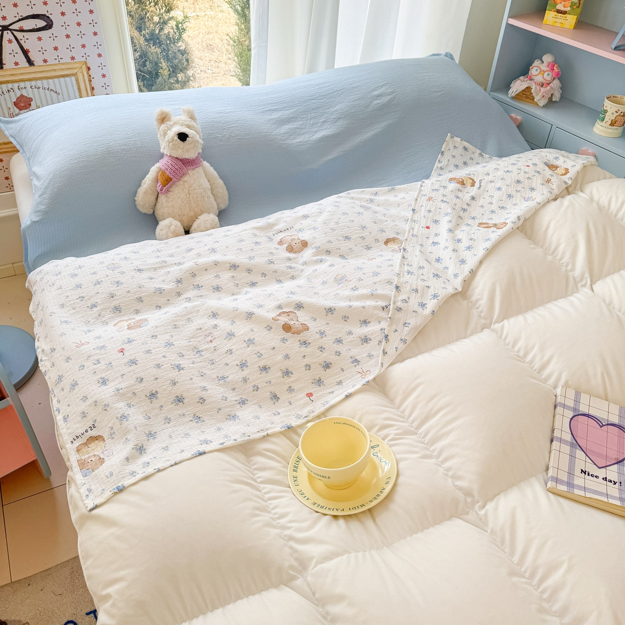 91家纺网 家纺一手货源 找家纺 Sweet dreams甜梦 2026新款A类皱皱双层纱小清新酒店一体式旅行睡袋 碎花小狗