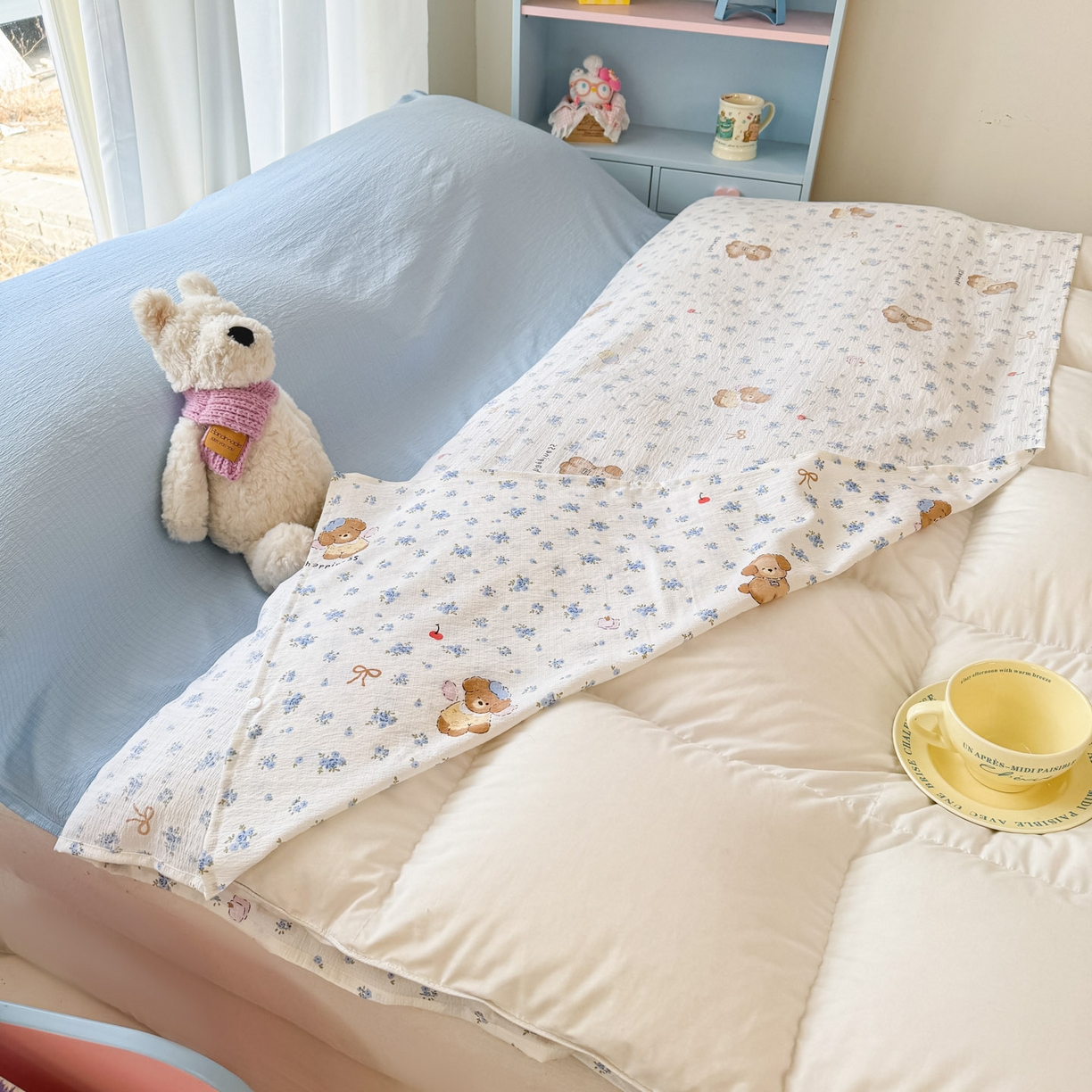 91家纺网 家纺一手货源 找家纺 Sweet dreams甜梦 2026新款A类皱皱双层纱小清新酒店一体式旅行睡袋 碎花小狗