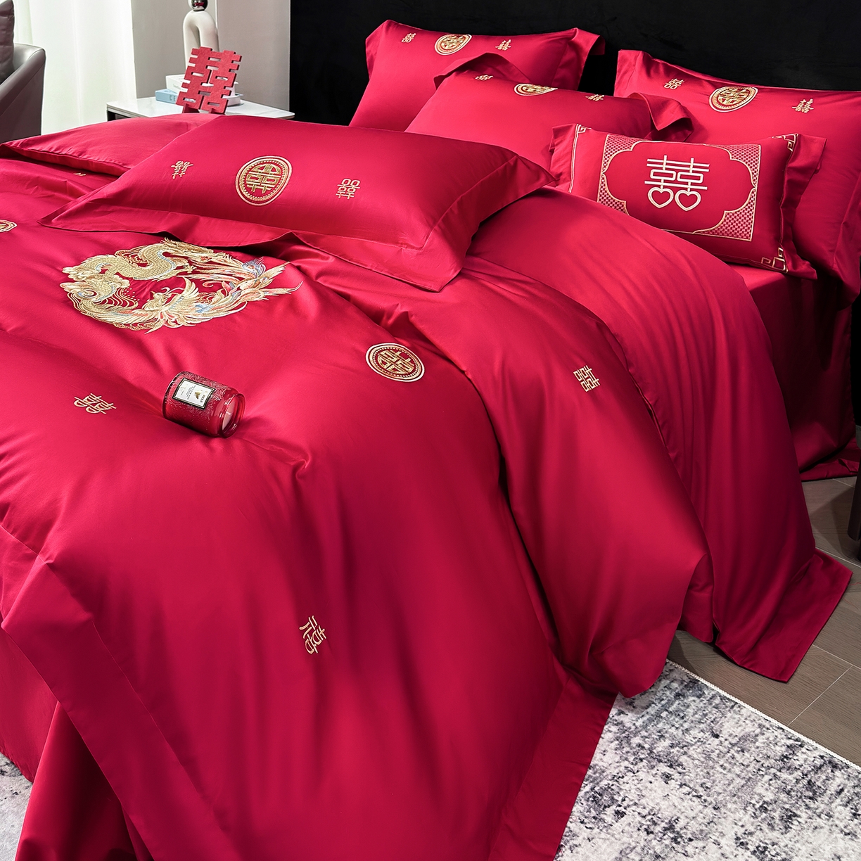 91家纺网 家纺一手货源 找家纺 星蕴家纺 2026新款高档全棉婚庆四件套 锦绣龙凤