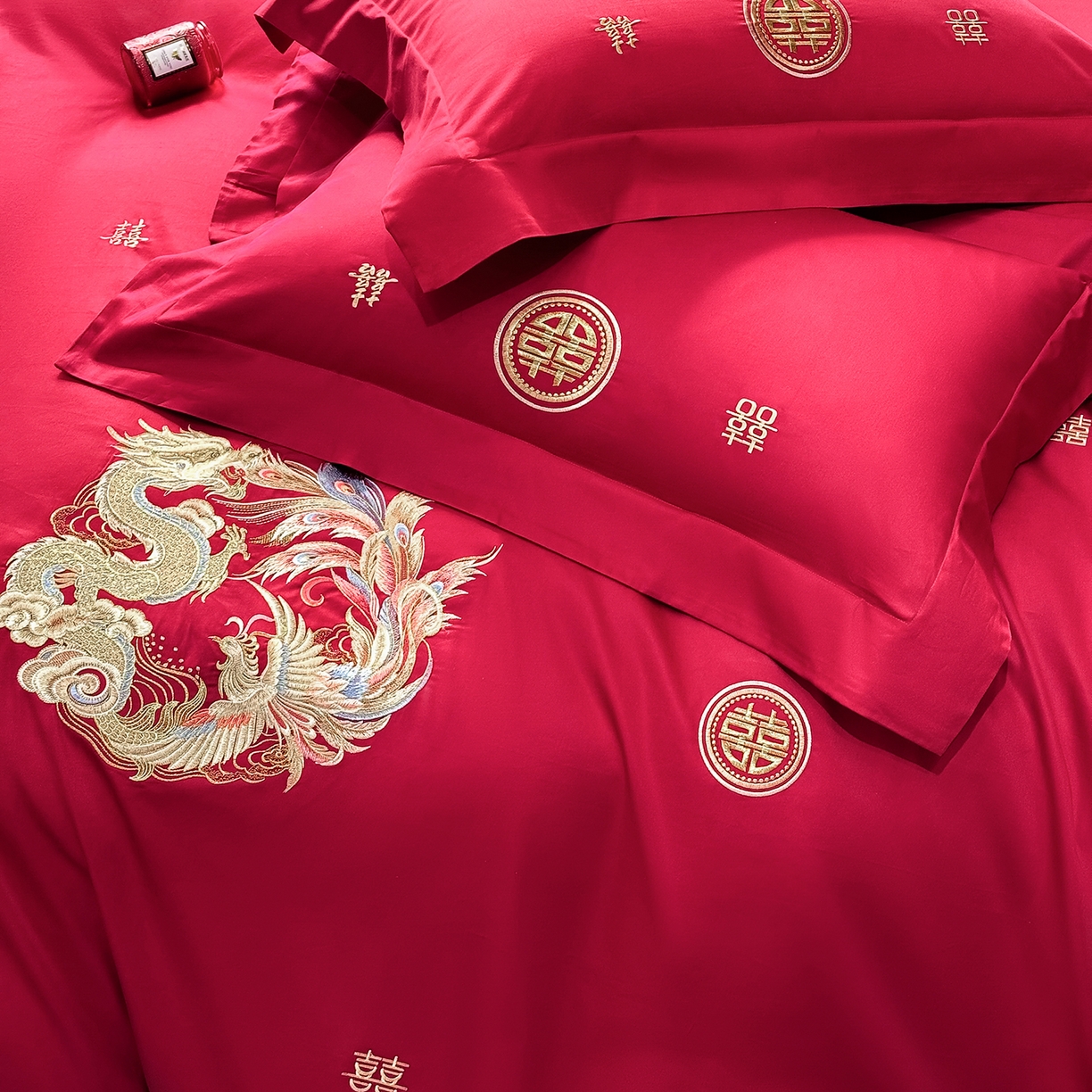 91家纺网 家纺一手货源 找家纺 星蕴家纺 2026新款高档全棉婚庆四件套 锦绣龙凤