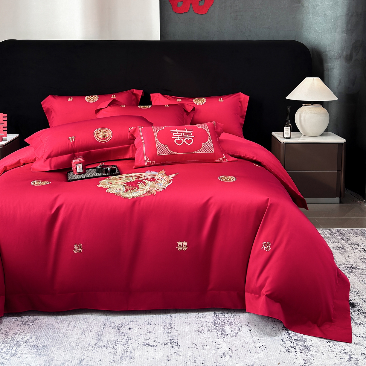 91家纺网 家纺一手货源 找家纺 星蕴家纺 2026新款高档全棉婚庆四件套 锦绣龙凤