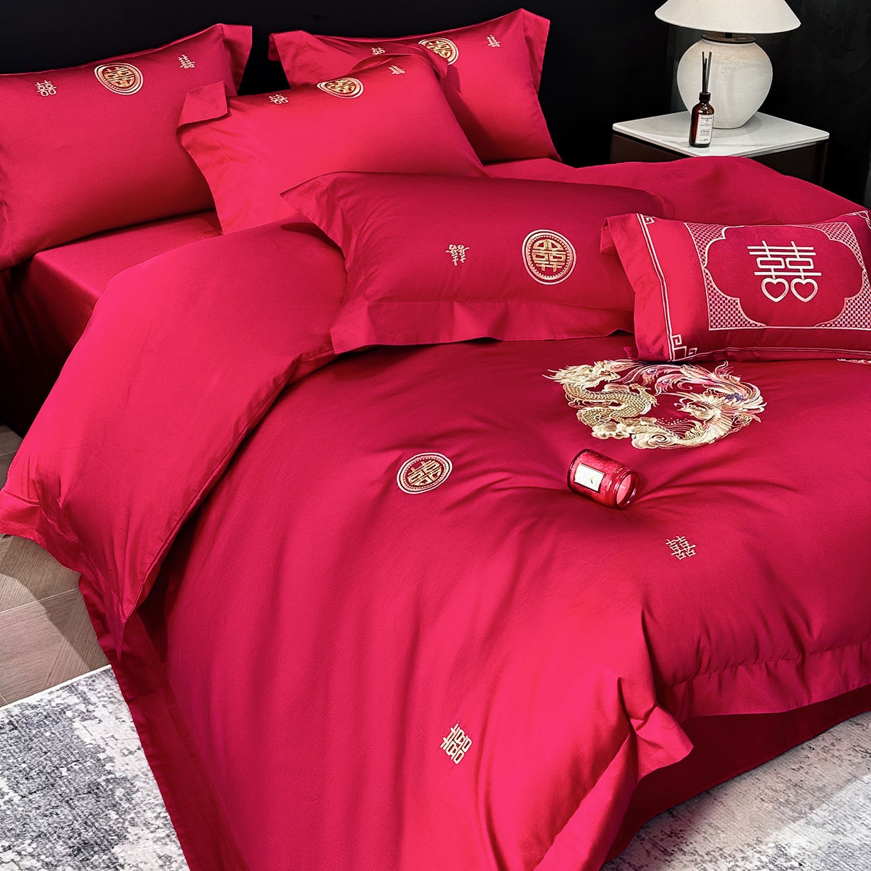 91家纺网 家纺一手货源 找家纺 星蕴家纺 2026新款高档全棉婚庆四件套 锦绣龙凤