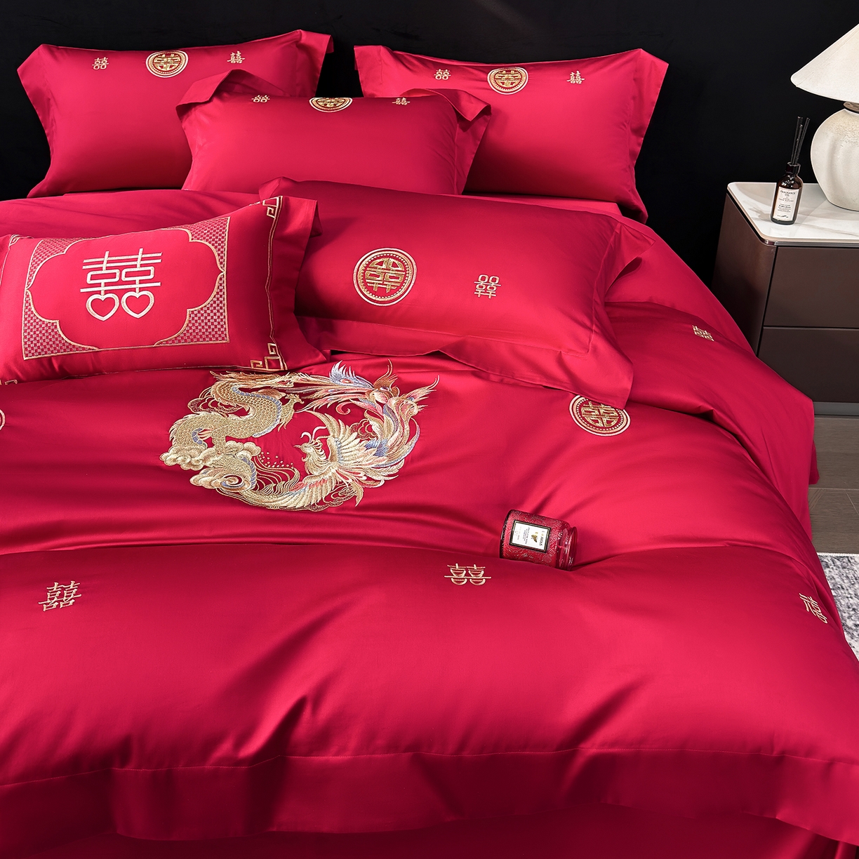 91家纺网 家纺一手货源 找家纺 星蕴家纺 2026新款高档全棉婚庆四件套 锦绣龙凤