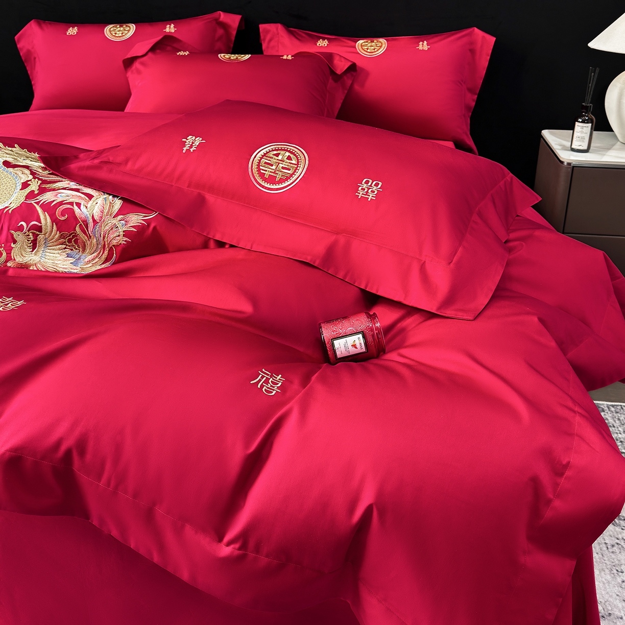 91家纺网 家纺一手货源 找家纺 星蕴家纺 2026新款高档全棉婚庆四件套 锦绣龙凤