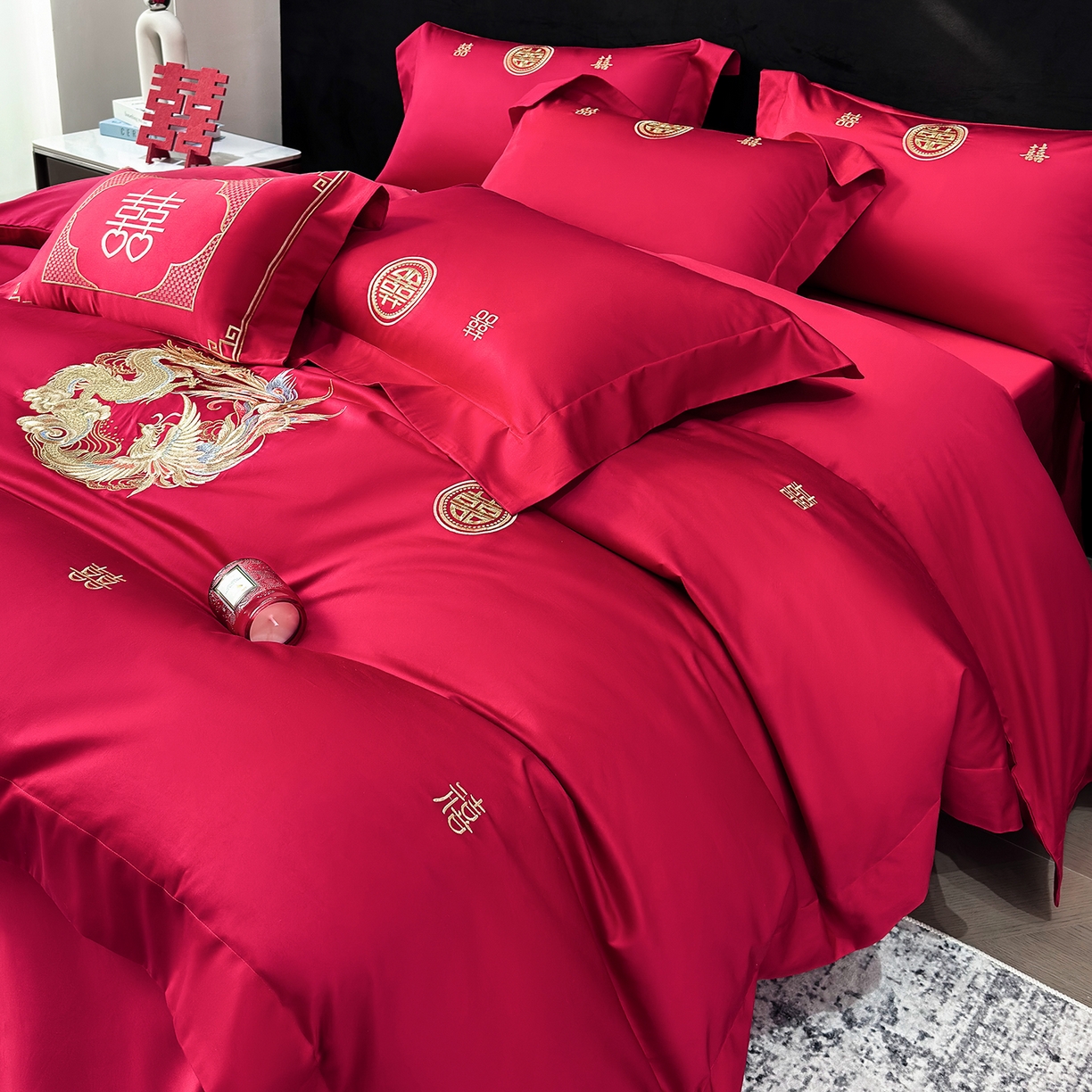 91家纺网 家纺一手货源 找家纺 星蕴家纺 2026新款高档全棉婚庆四件套 锦绣龙凤