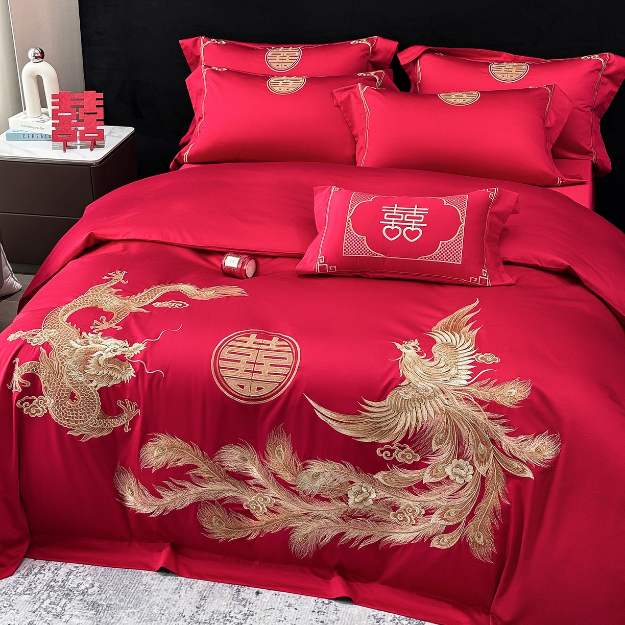 91家纺网 家纺一手货源 找家纺 星蕴家纺 2026新款高档全棉婚庆四件套 龙凤呈祥