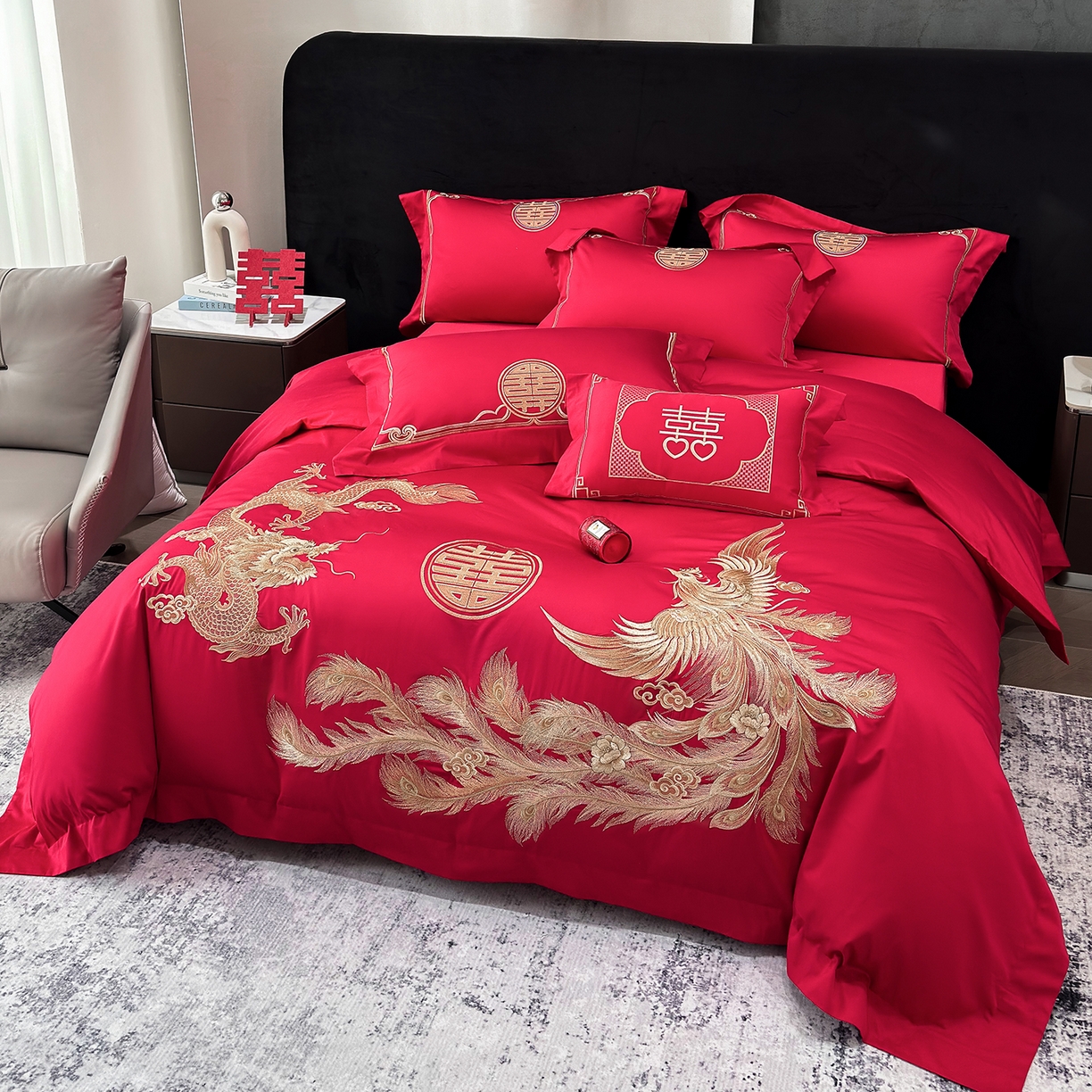 91家纺网 家纺一手货源 找家纺 星蕴家纺 2026新款高档全棉婚庆四件套 龙凤呈祥