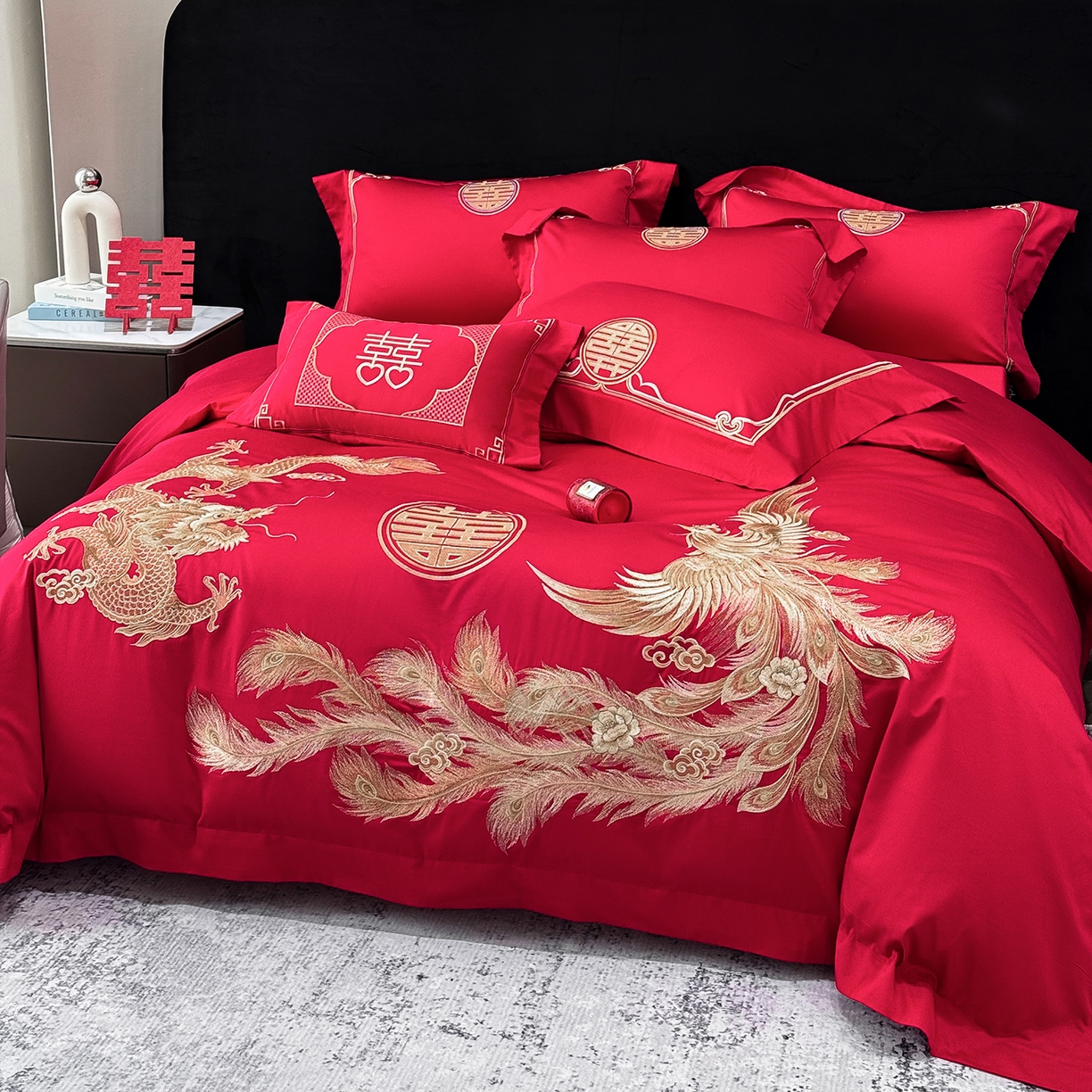 91家纺网 家纺一手货源 找家纺 星蕴家纺 2026新款高档全棉婚庆四件套 龙凤呈祥