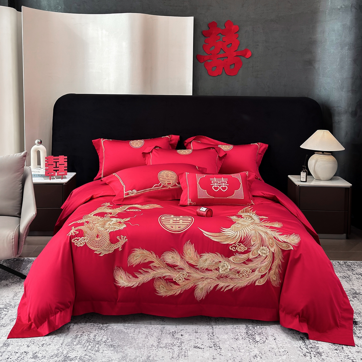 星蕴家纺 2026新款高档全棉婚庆四件套 龙凤呈祥
