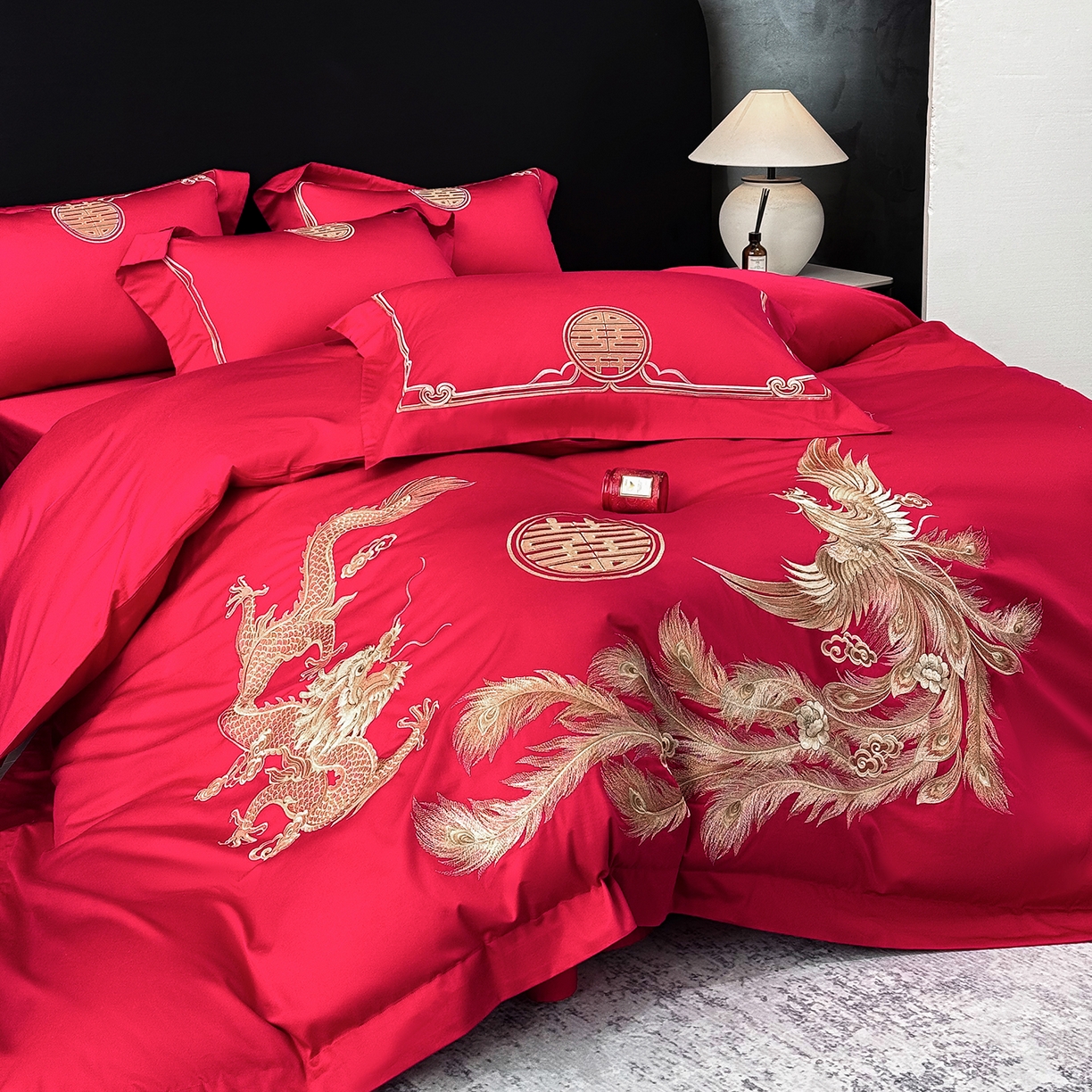 91家纺网 家纺一手货源 找家纺 星蕴家纺 2026新款高档全棉婚庆四件套 龙凤呈祥