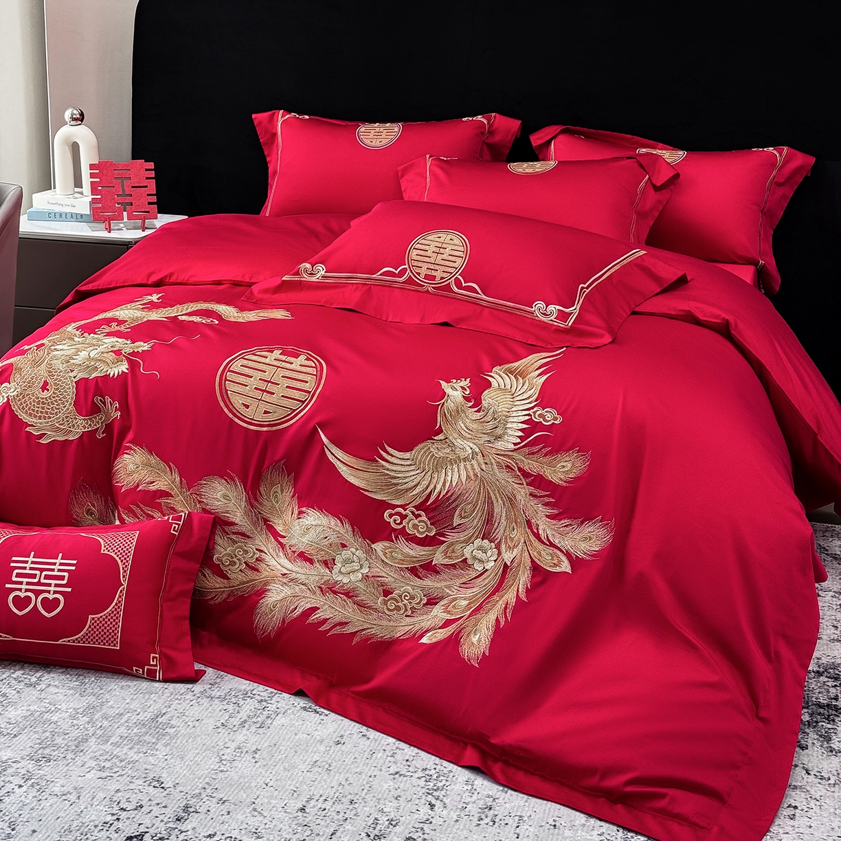 91家纺网 家纺一手货源 找家纺 星蕴家纺 2026新款高档全棉婚庆四件套 龙凤呈祥