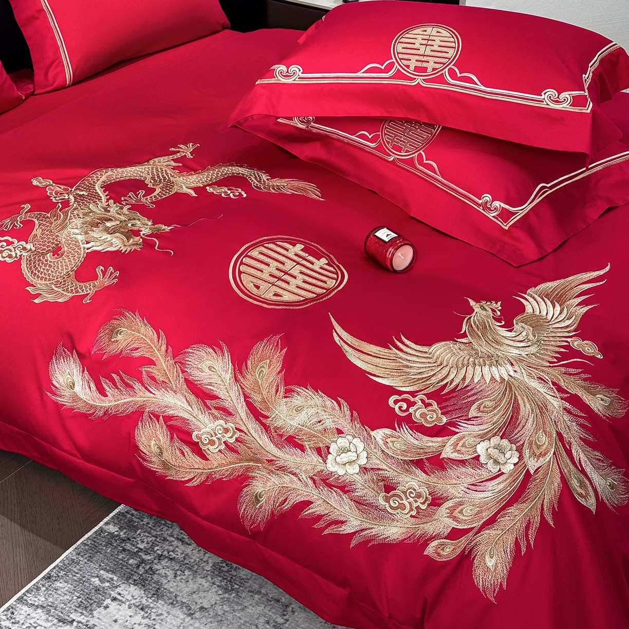 91家纺网 家纺一手货源 找家纺 星蕴家纺 2026新款高档全棉婚庆四件套 龙凤呈祥