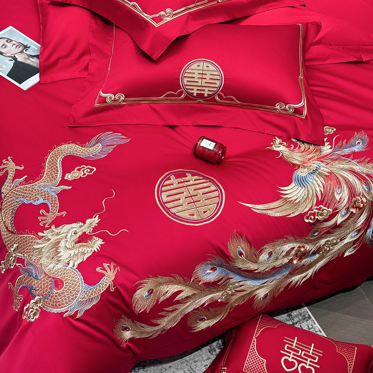 91家纺网 家纺一手货源 找家纺 星蕴家纺 2026新款高档全棉婚庆四件套 龙姿凤彩