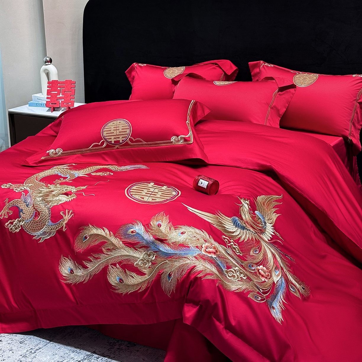 91家纺网 家纺一手货源 找家纺 星蕴家纺 2026新款高档全棉婚庆四件套 龙姿凤彩