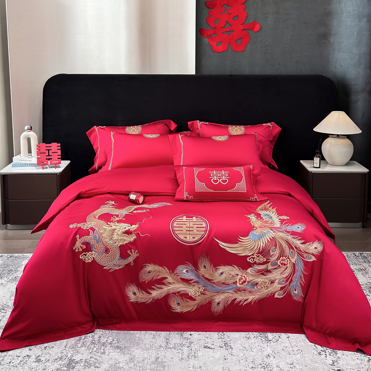 91家纺网 家纺一手货源 找家纺 星蕴家纺 2026新款高档全棉婚庆四件套 龙姿凤彩