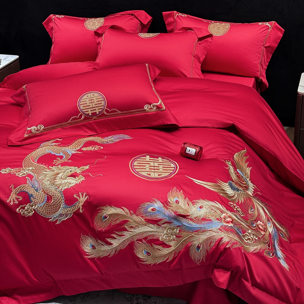 91家纺网 家纺一手货源 找家纺 星蕴家纺 2026新款高档全棉婚庆四件套 龙姿凤彩