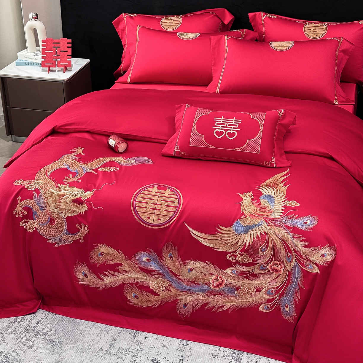 91家纺网 家纺一手货源 找家纺 星蕴家纺 2026新款高档全棉婚庆四件套 龙姿凤彩