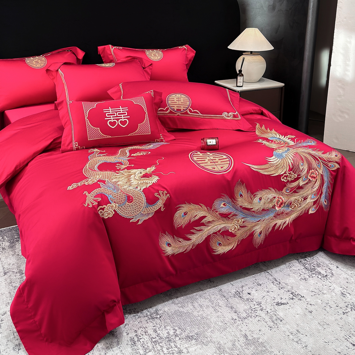 91家纺网 家纺一手货源 找家纺 星蕴家纺 2026新款高档全棉婚庆四件套 龙姿凤彩