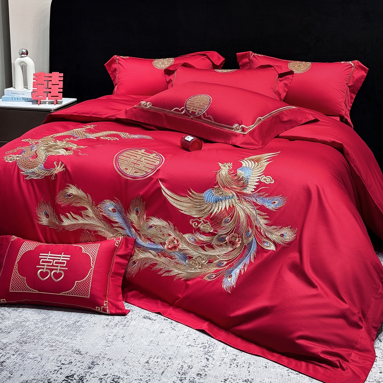 91家纺网 家纺一手货源 找家纺 星蕴家纺 2026新款高档全棉婚庆四件套 龙姿凤彩