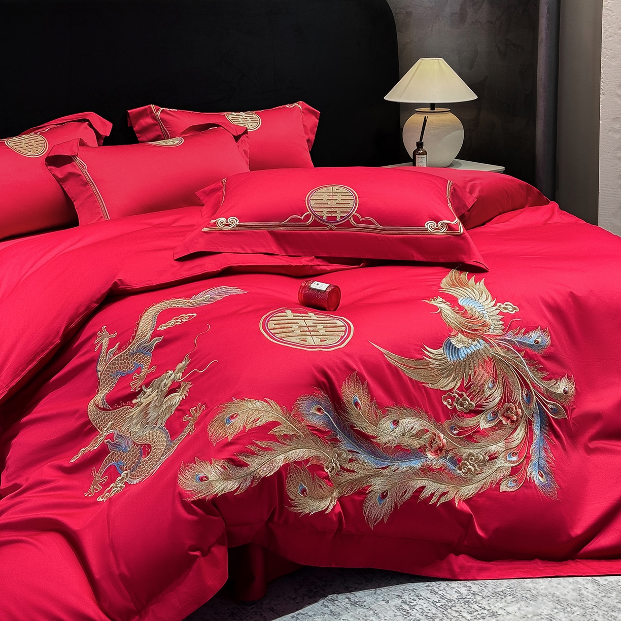 91家纺网 家纺一手货源 找家纺 星蕴家纺 2026新款高档全棉婚庆四件套 龙姿凤彩