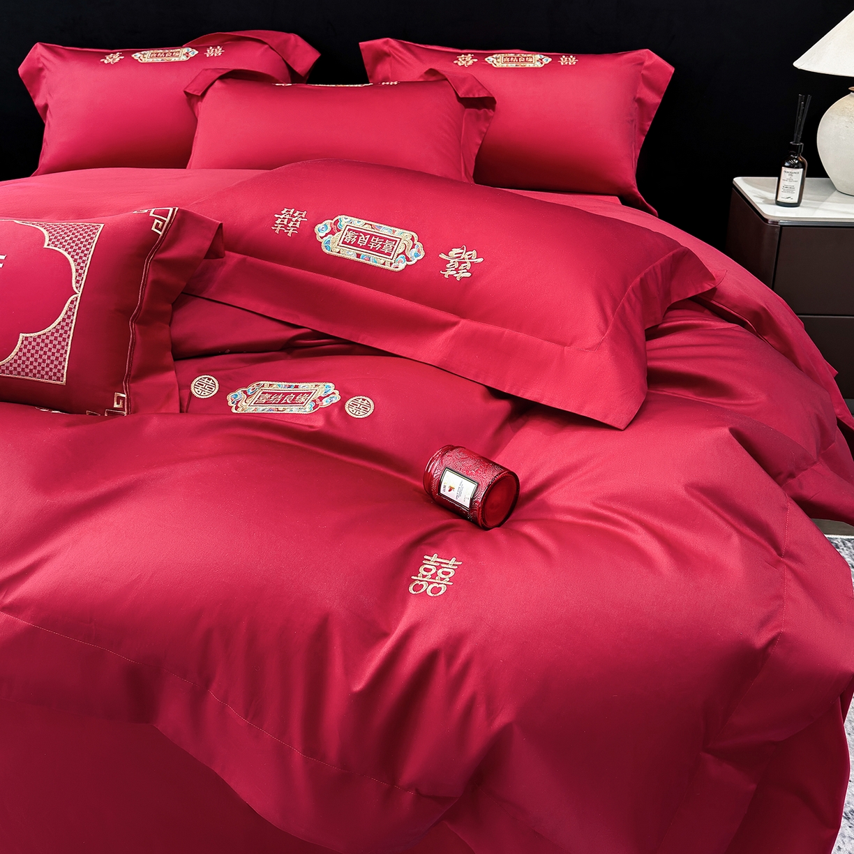 91家纺网 家纺一手货源 找家纺 星蕴家纺 2026新款高档全棉婚庆四件套 喜结良缘