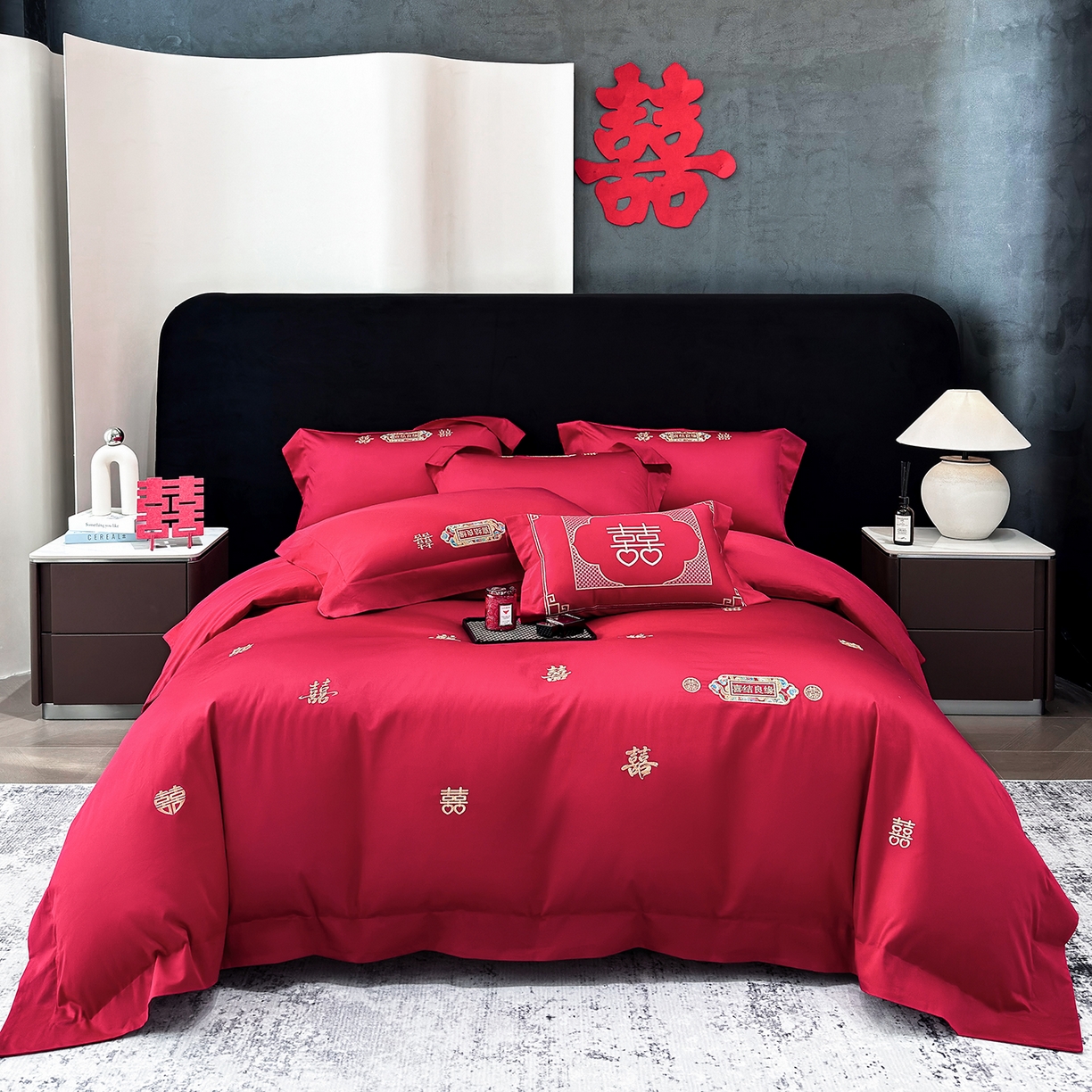 星蕴家纺 2026新款高档全棉婚庆四件套 喜结良缘