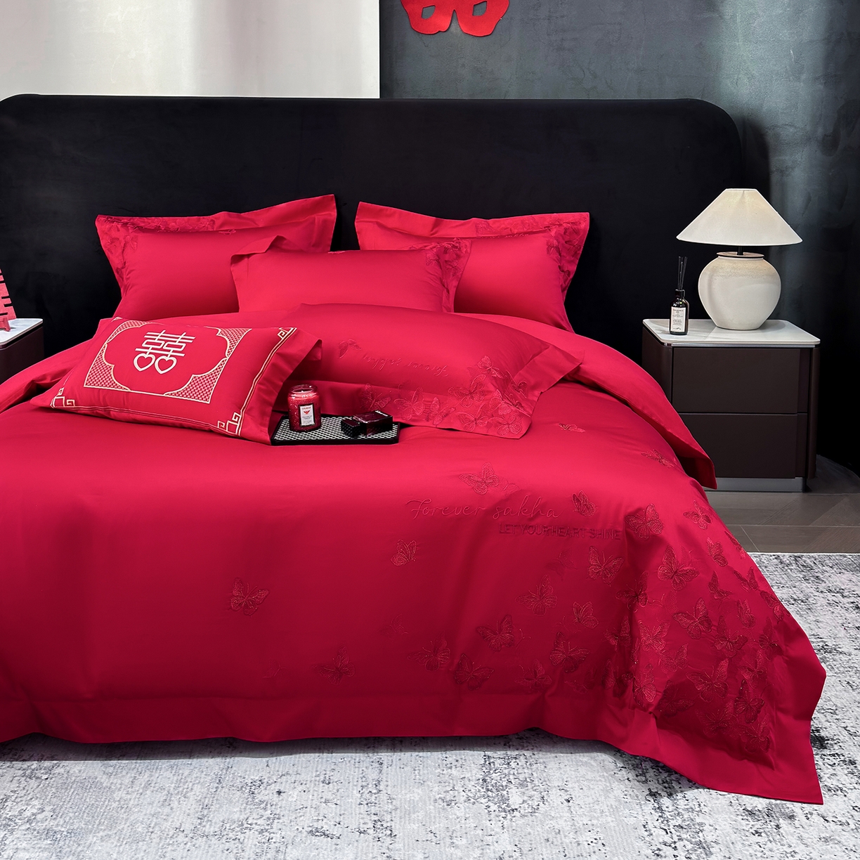 91家纺网 家纺一手货源 找家纺 星蕴家纺 2026新款高档全棉婚庆四件套 挚爱一生