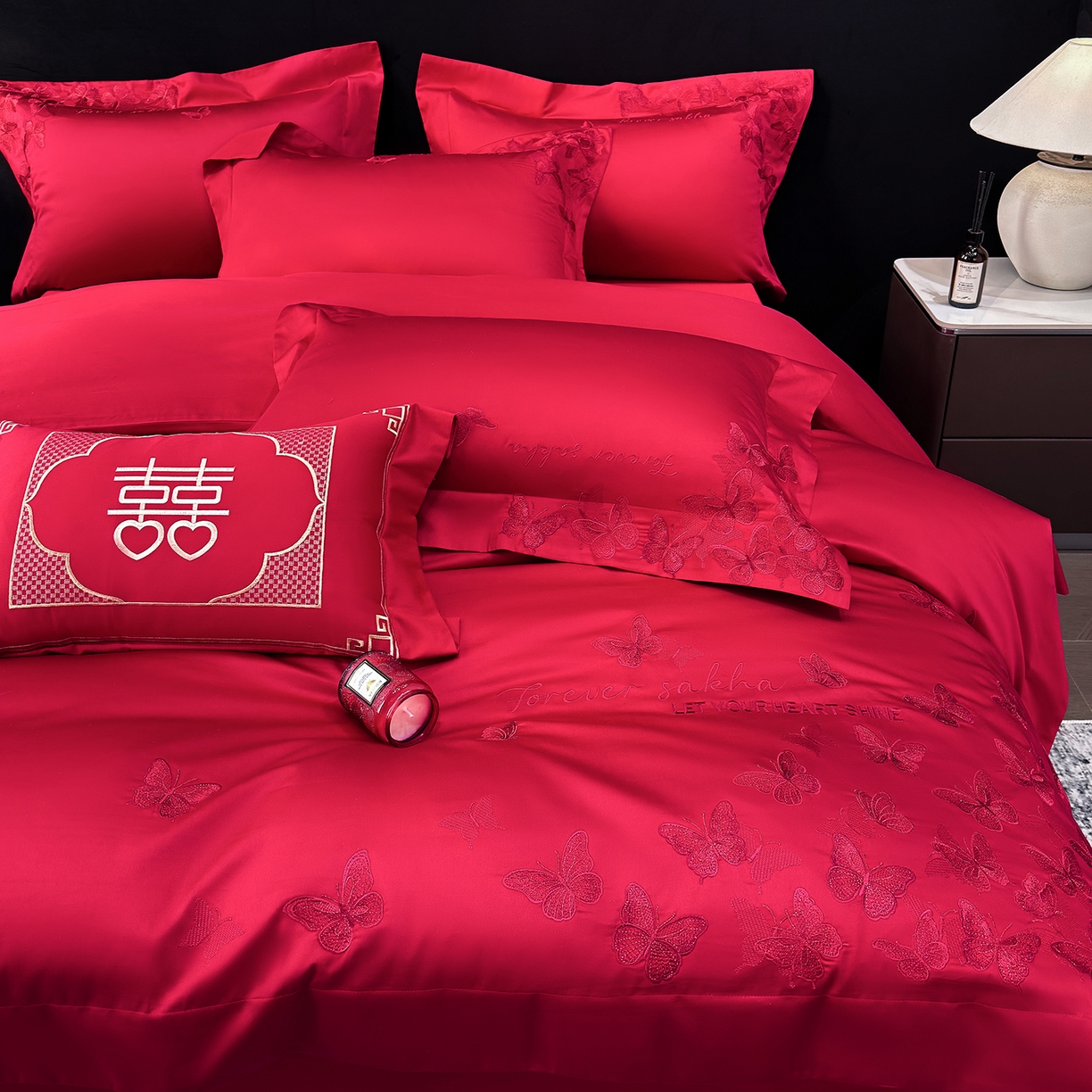 91家纺网 家纺一手货源 找家纺 星蕴家纺 2026新款高档全棉婚庆四件套 挚爱一生